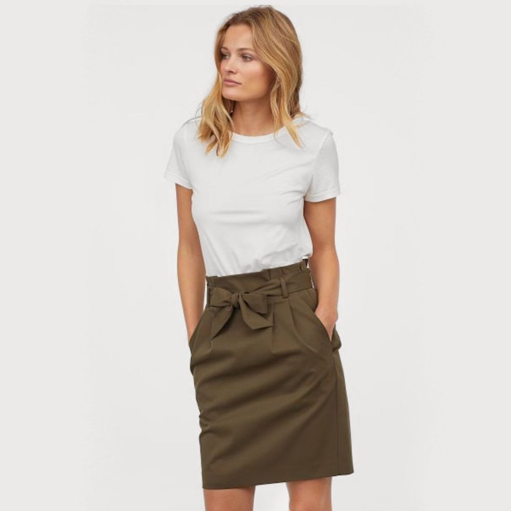 New! High-Waisted Paperbag Mini Safari color Skirt, Size M